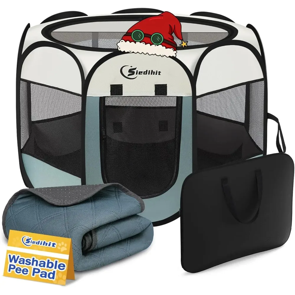 

Портативный манеж для домашних животных для собак и кошек, всплывающий корпус для дома и улицы с футляром для переноски, средний серый