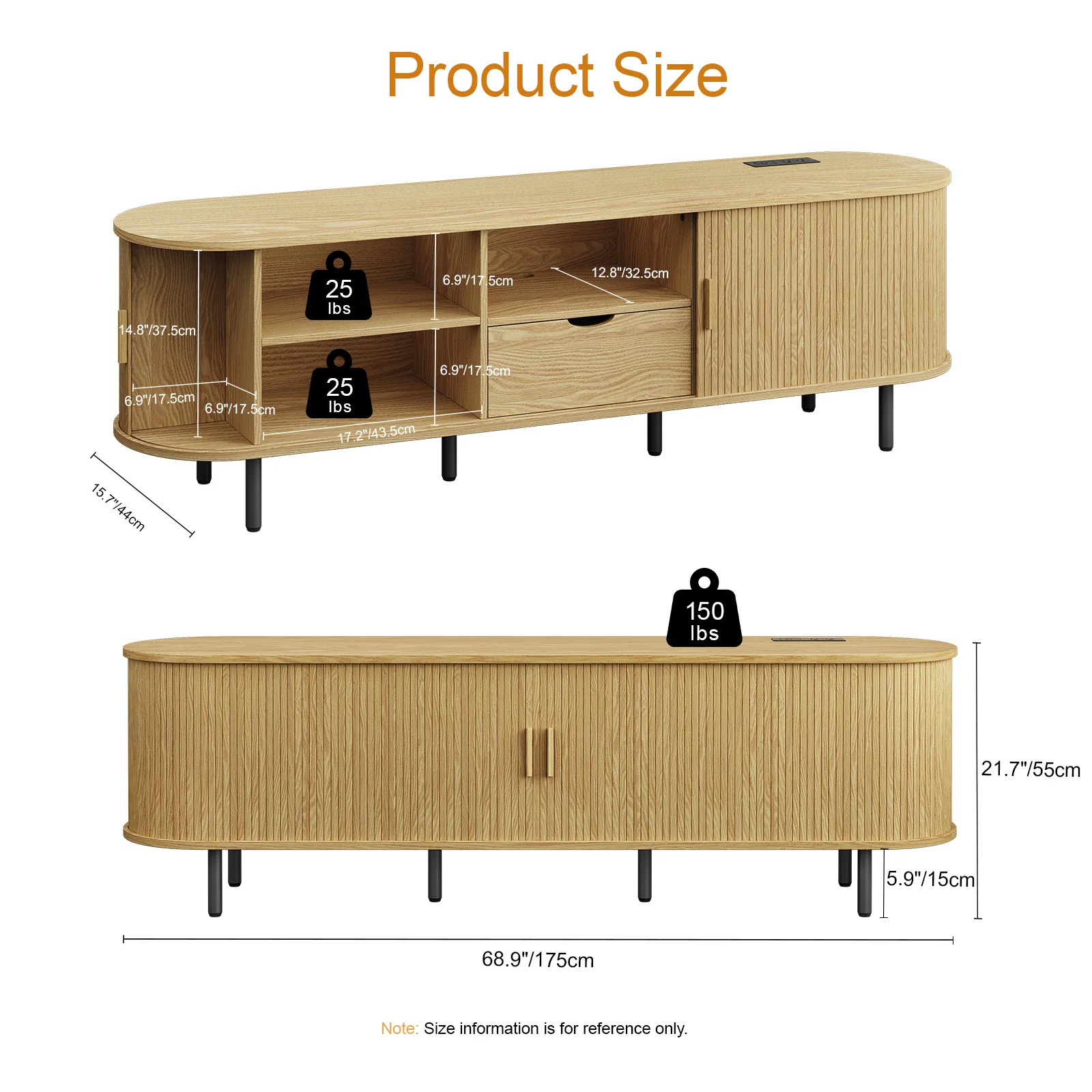 حامل تلفزيون 69 بوصة مع مخرج طاقة لأجهزة التلفاز حتى 80 بوصة، مركز ترفيه مع مساحة تخزين ودرج، وحدة تحكم تلفزيون مع أرفف قابلة للتعديل