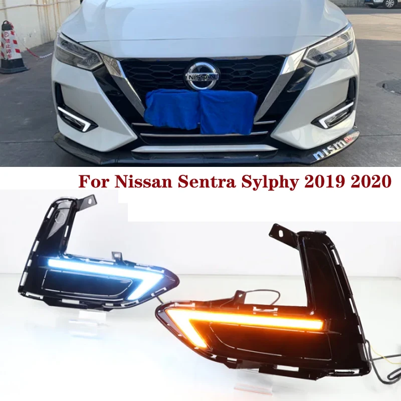 

2PCS LED DRL Daylights Turn Signal Night Blue Daytime Running Headlamps Auto Driving Lamp For Nissan Sentra Sylphy 2019 2020