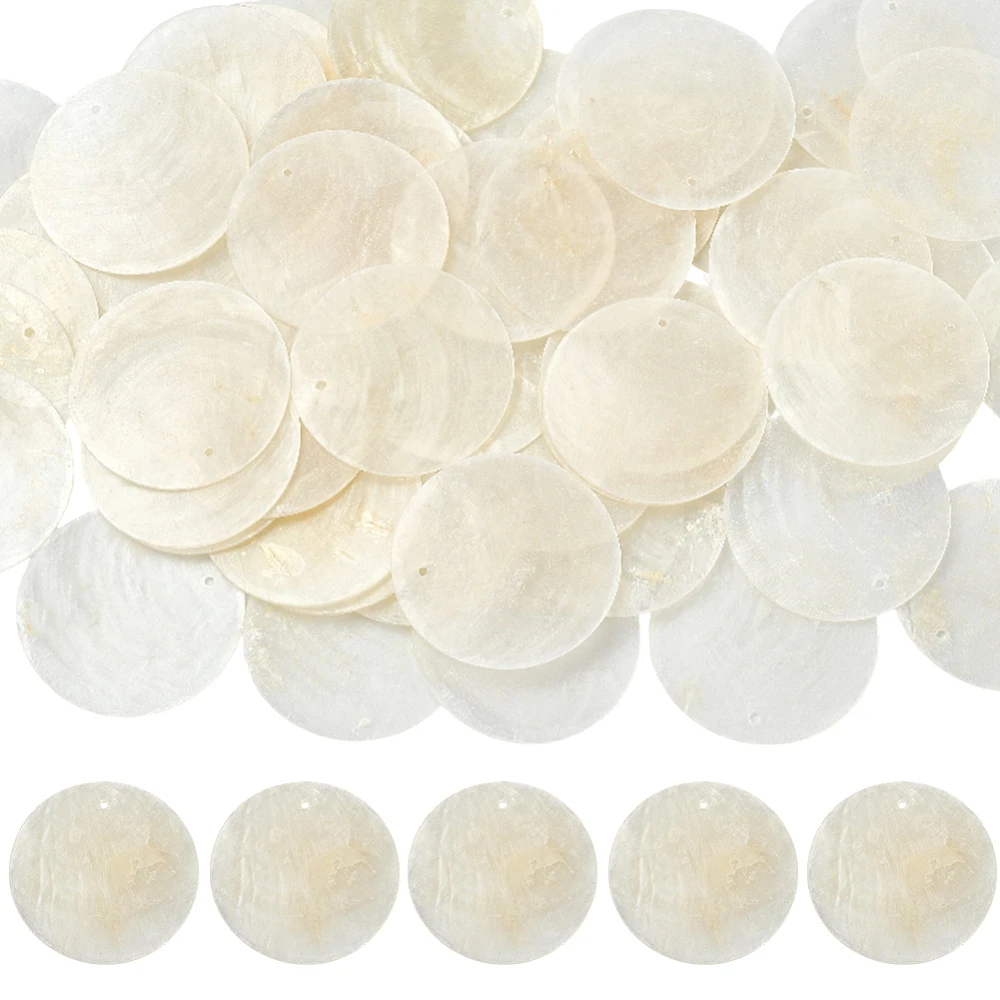 1 Box 60Pcs Capiz Shell Charm Mother of Pearl Shell Charms Bulk 4cm White Summer Ocean Beach Hawaii Flat Round Disc Seashell