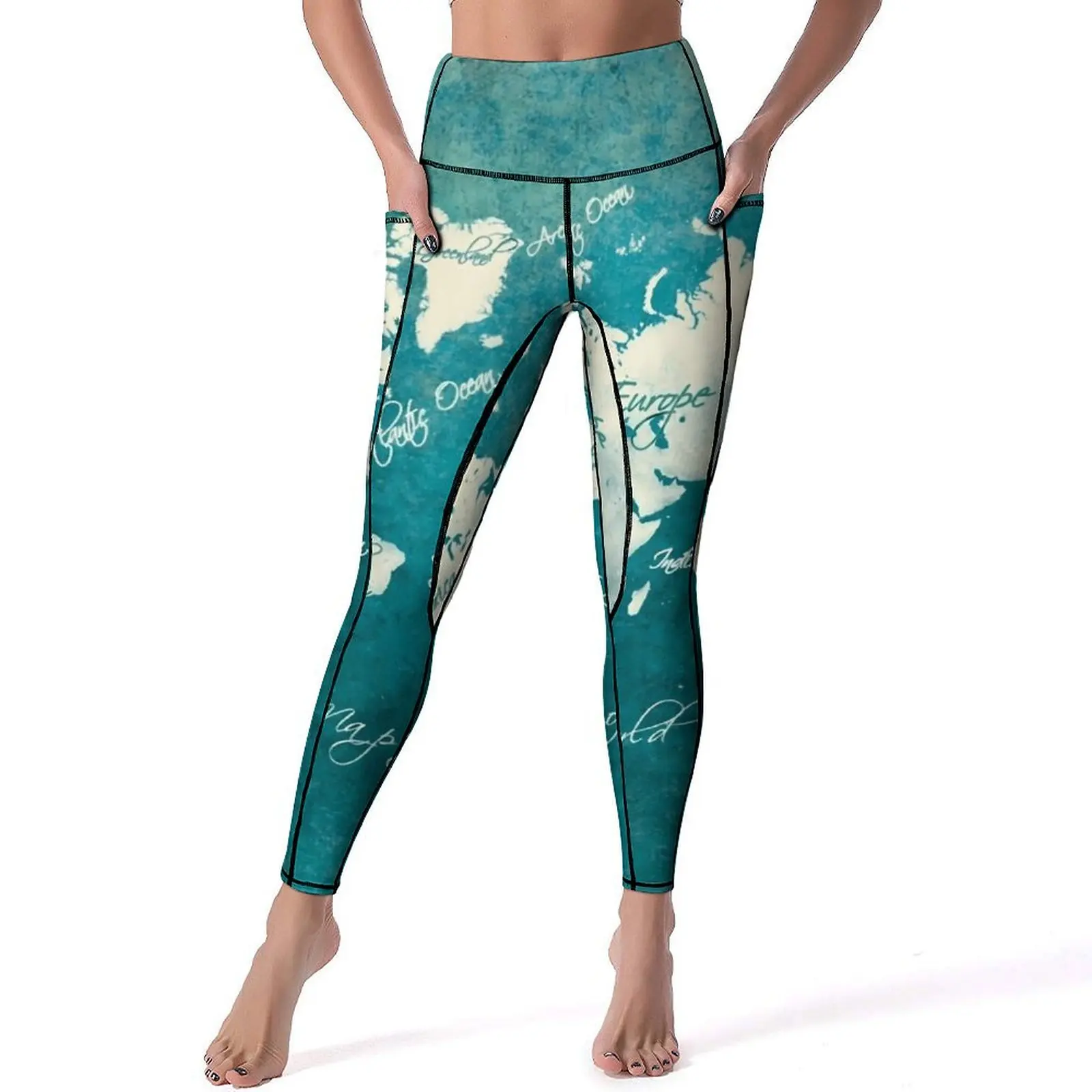 World Map 2020 Leggings Map of The World Fitness Gym Yoga Pants Female High Waist Retro Sports Tights Quick-Dry Yoga Legging