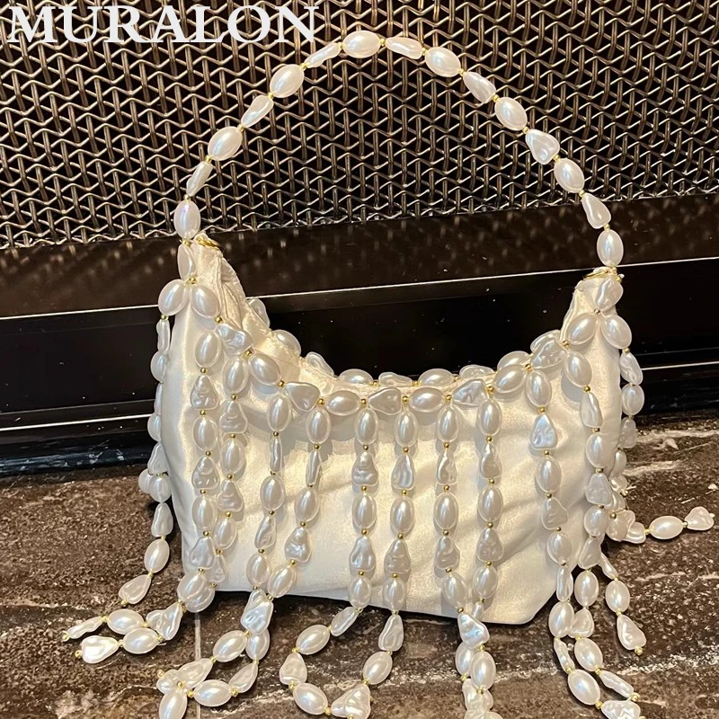 Niche Design French Elegant Temperament All-match Handmade Beaded Handbag Tote Bag Tassel Decoration Banquet Casual Bag Female