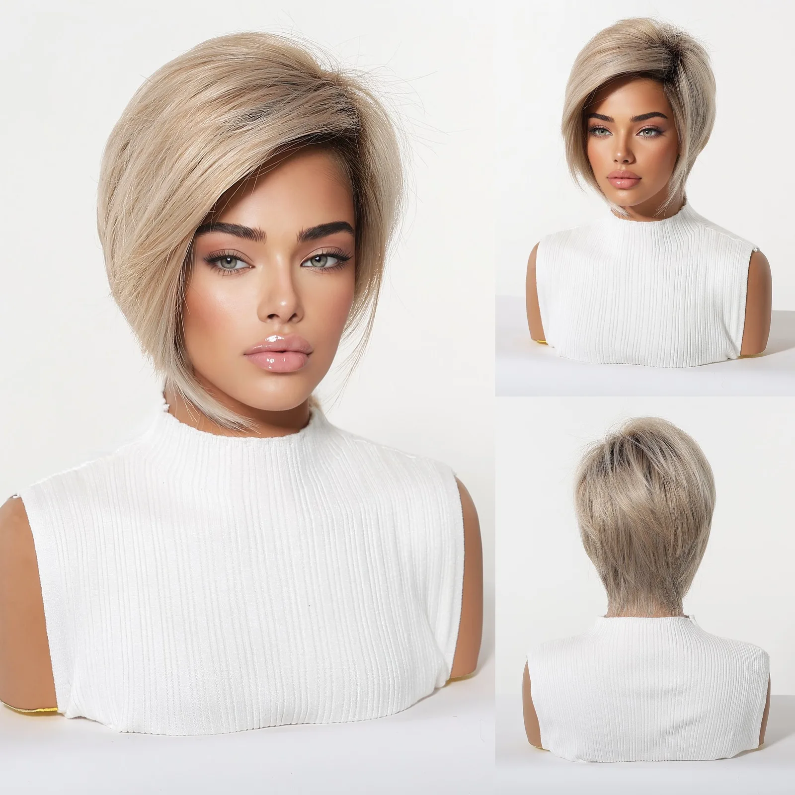 Women's Short Silver White Pixie Cut Wig