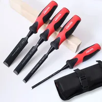 Wood Chisel Set Chrome Vanadium Steel Sharp Carving Bevel Edge Soft Grip for Woodworking Carving with Roll Bag 4pcs