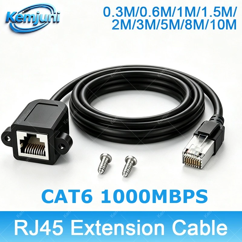 RJ45 Ethernet Cable CAT6 Class 1000MBPS Extension Cable 1M/2M/3M/5M/8M/10M Male To Female Ethernet Port with Screw Fixation
