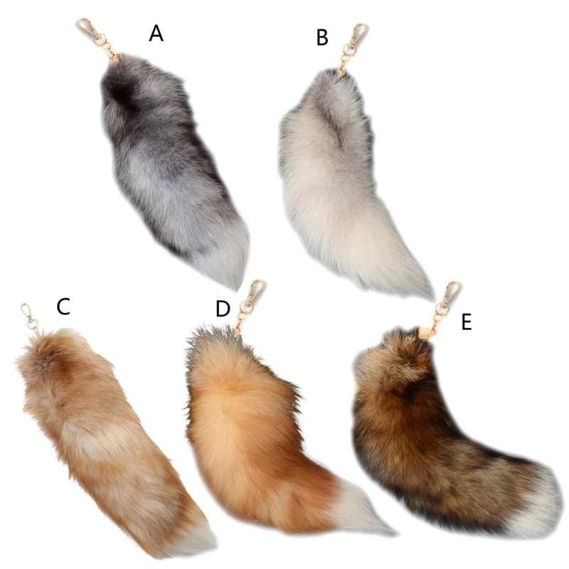 Plush-Fox Tail Keychain Furry Animal Tail Keyring Keychain 40cm Animal Tail Key-Pendant Pompoms Keyring Holder Bag-Decor
