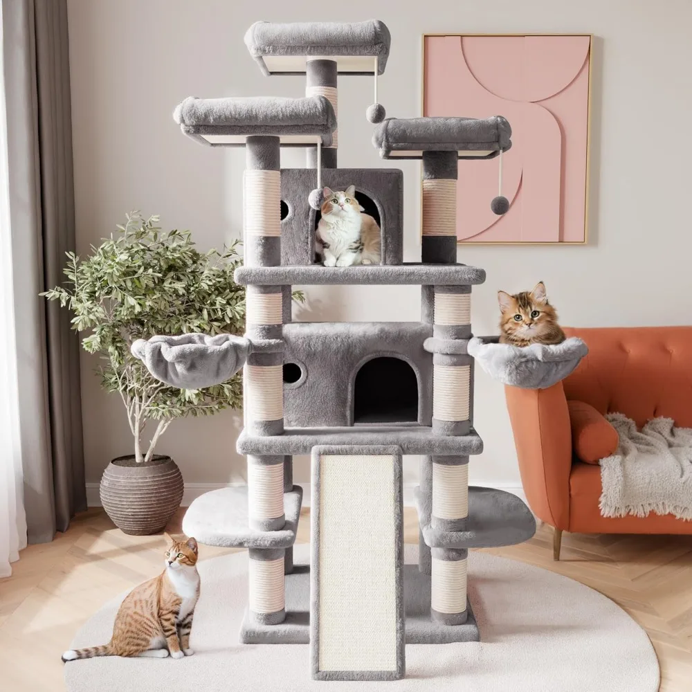 68 Inches Multi-Level Large Cat Tree for Large Kitties/Big Cat Tower with Condo/Cozy Plush ‌Pussycat Perches