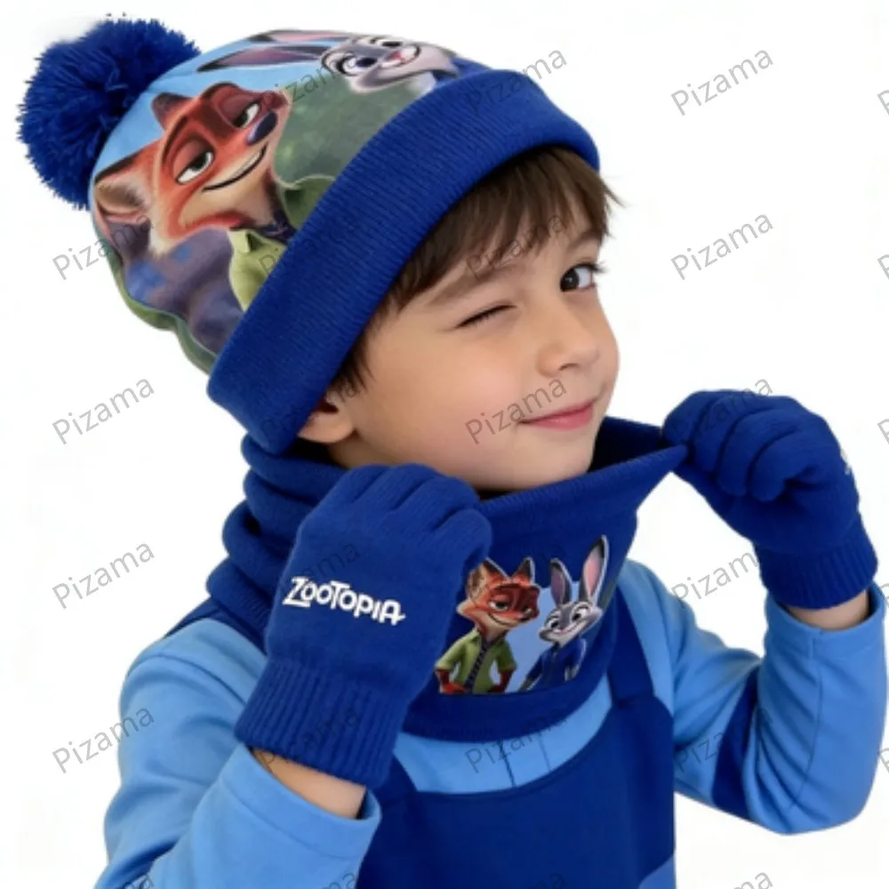 ชุดหมวกไหมพรมเด็ก 3 ชิ้น ลายซูโทเปีย จูดี้ นิค สำหรับเด็กอายุ 3-8 ปี พร้อมผ้าพันคอและถุงมือ  ชุดเสื้อผ้าเด็กฤดูหนาว อุ่นสบาย สำหรับเด็กผู้หญิง