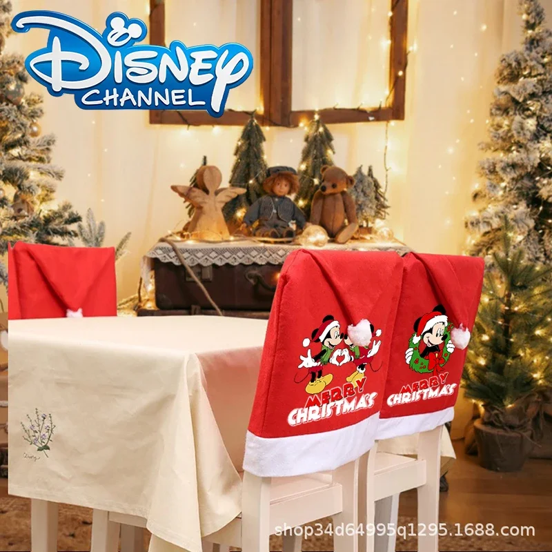 Disney Mickey Minnie Mouse Christmas Chair Cover Cute Anime Decorative Props  Red Non-woven  Protector Christmas Party Supplies