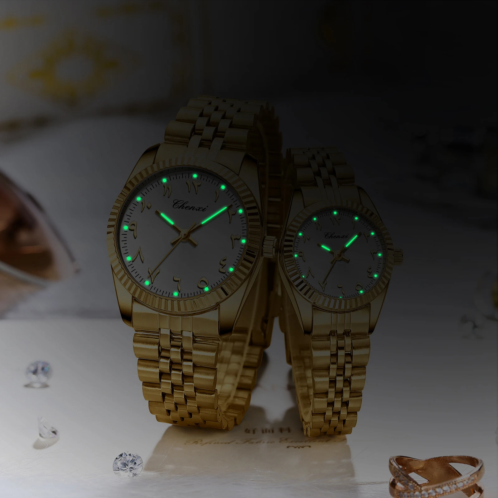 CHENXI 0042 Fashion Couple Lover's Watches 1Piece Stainless Steel Waterproof Luminous Quartz Wristwatch For Lover Women Men view 5