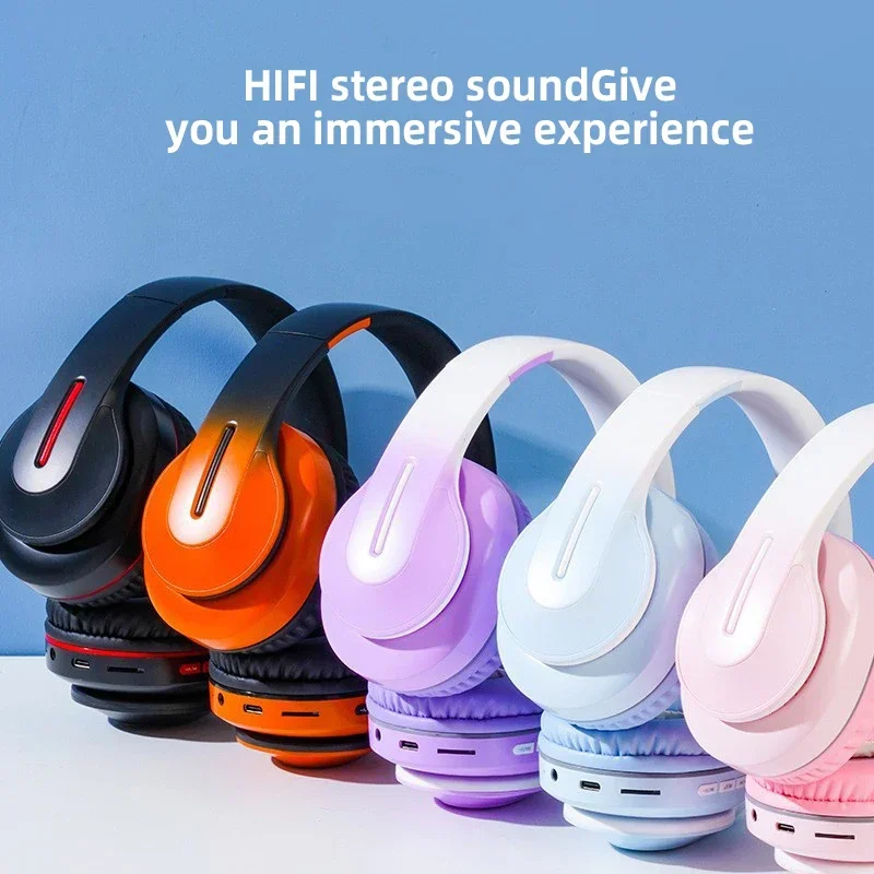 Headphone Nirkabel Gradien Terbaru Earphone Besar Bass Bluetooth 5.3 Headset Ponsel Helm Stereo dengan Mikrofon untuk Anak-anak