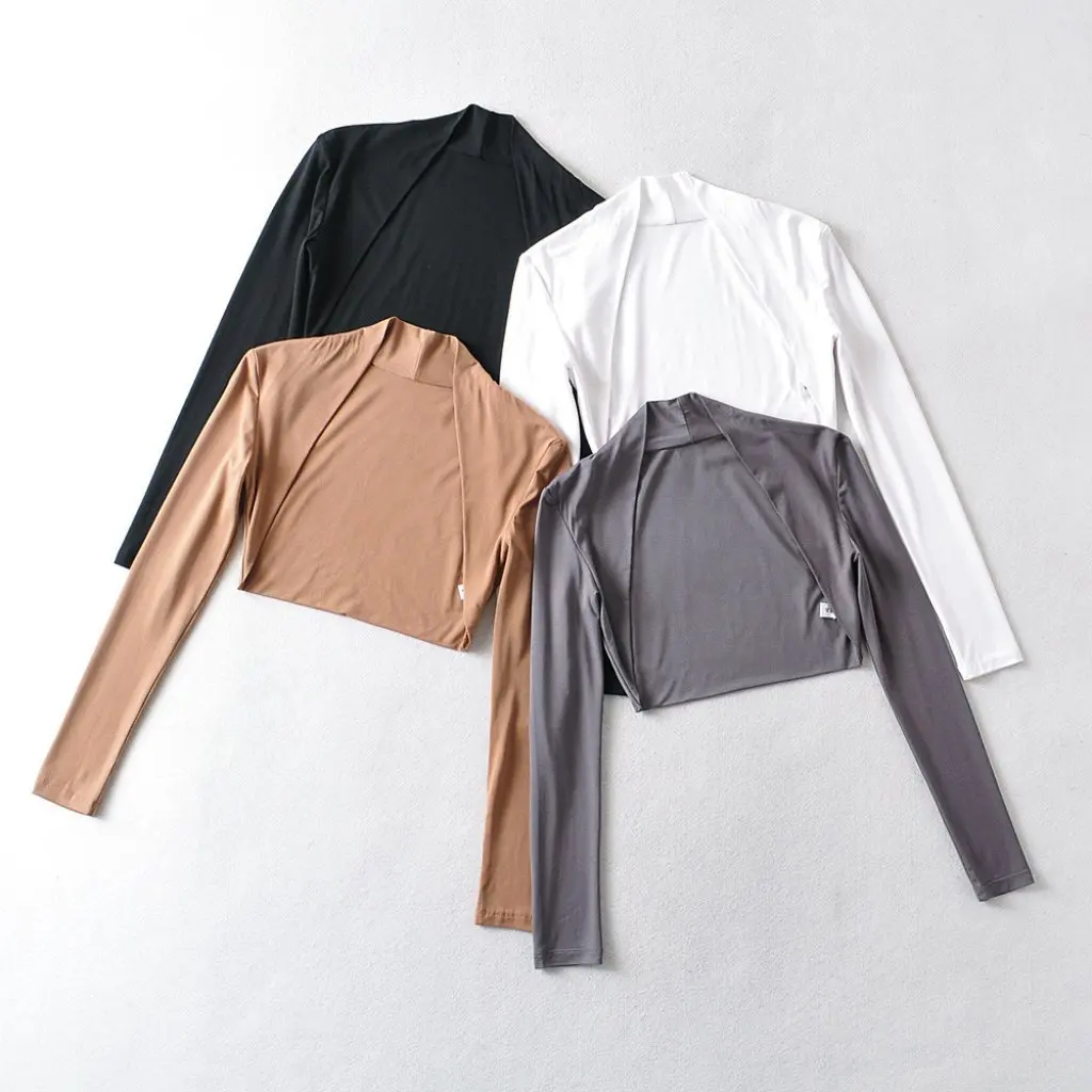 

YPFF Women's Slim Fit Solid Color Short Coat European American Style Summer Fashion Top with Long Sleeves And Shawl Collar