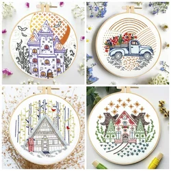 Landscape Embroidery House Car Accessories And Rings Including Adult Hand Kit Sewing Kit Gift