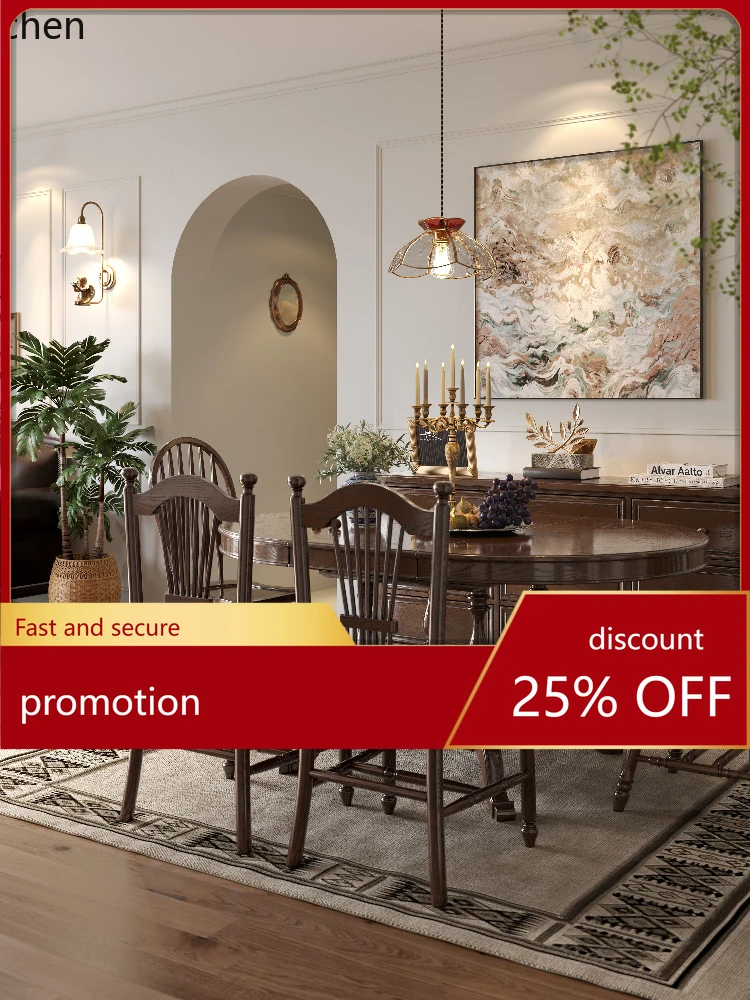 

HT Folding Dining Table Retro Solid Wood Dining Table and Chair Set Extendable Square Table Convertible Round