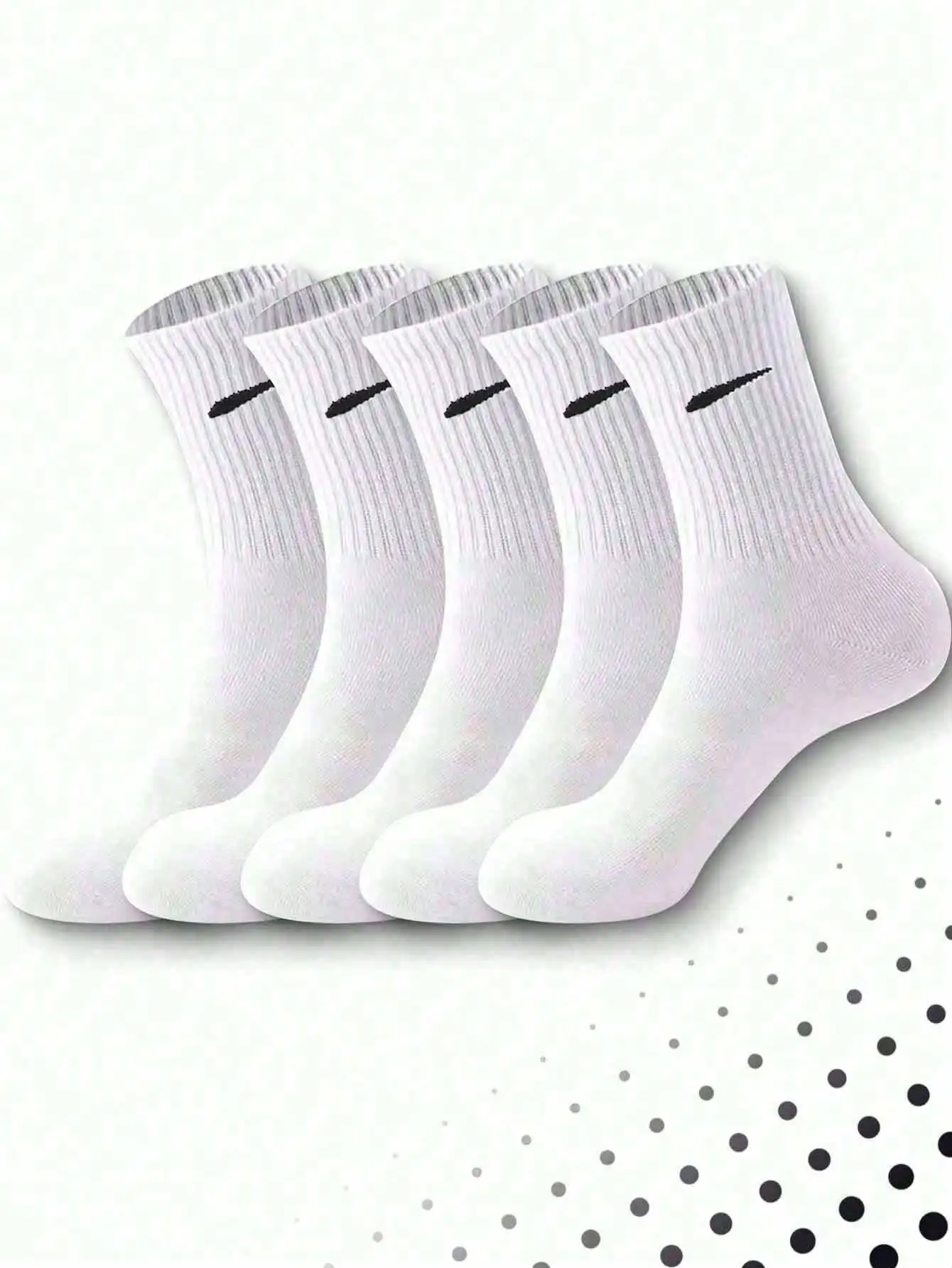 5 Pairs of Men's Black and White Minimalist Diagonal Stripe Socks - Comfortable, Soft, Casual & Sports Mid-Calf Socks