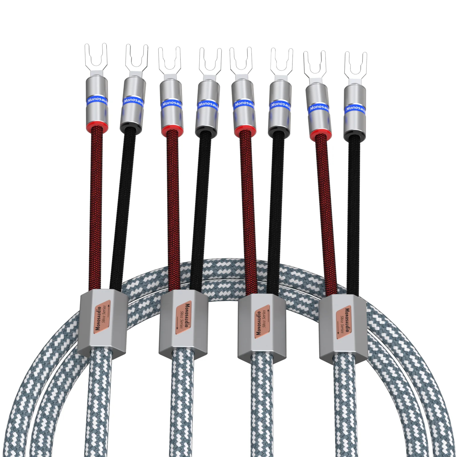 Paire de câbles de haut-parleur Monosaudio S802 11AWG, plaqués rhodium, Y Spade, haut-parleur, utilisation pour Home cinéma, ligne d'amplificateur haut de gamme