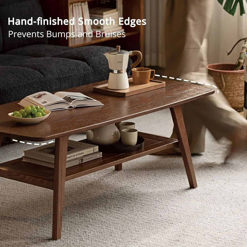 طاولة قهوة معاصرة من خشب البلوط على مستوىين مع مساحة تخزين مزدوجة لمساحات المعيشة وغرفة النوم #5