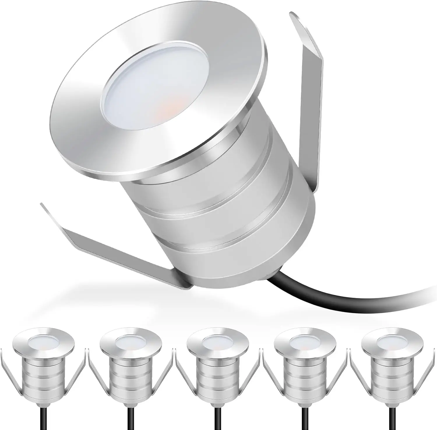 6pack Outdoor Recessed LED Lights, Heavy Duty Soffit and Deck Lighting, 1W 12V In Ground Well Light, Underwater Pond Light,