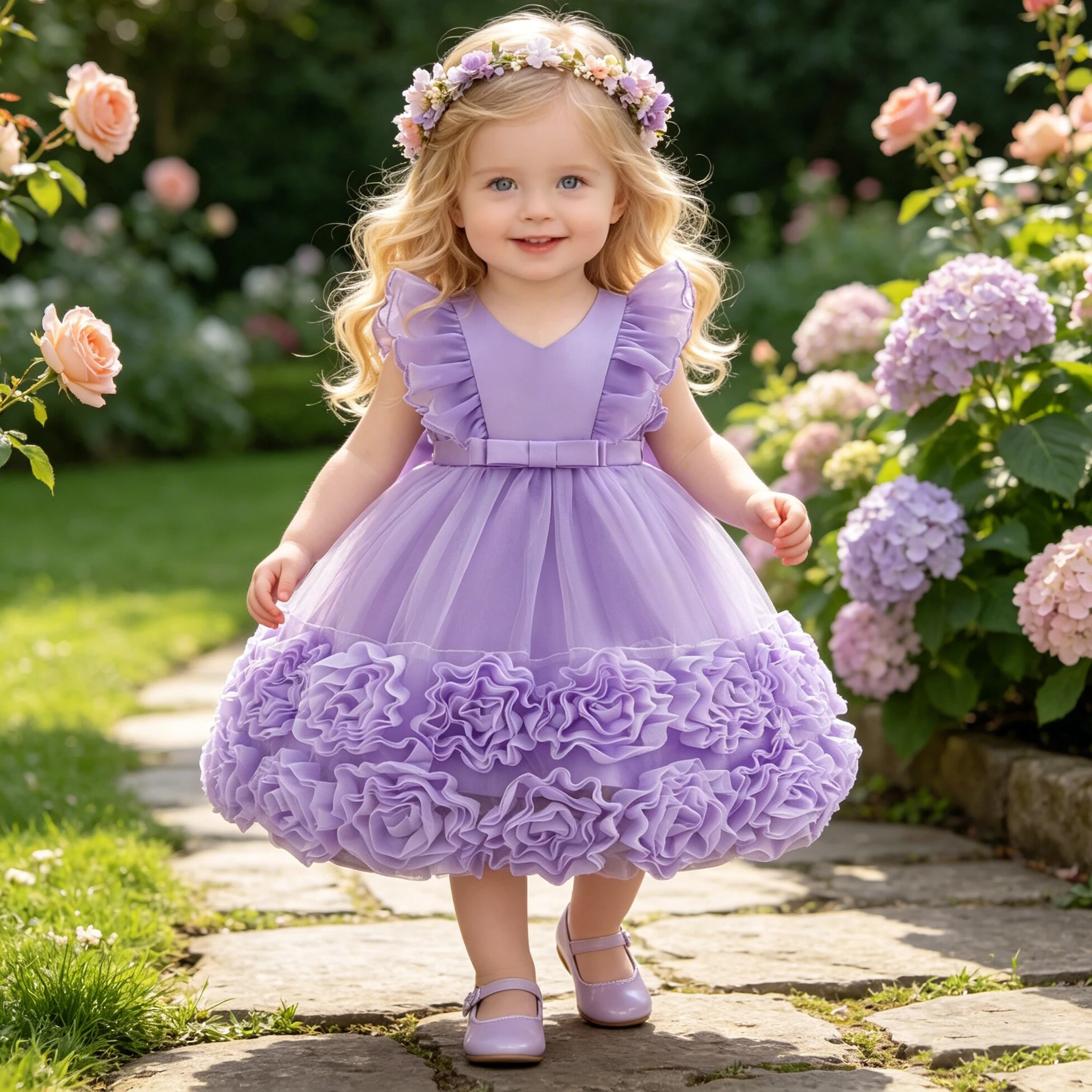 Fliegende Ärmel Blumen Hochzeit Baby Party Mädchen Kleider Elegante Prinzessin 1. Geburtstag Taufe Kleid für Kinder Spitze Weihnachtskostüm