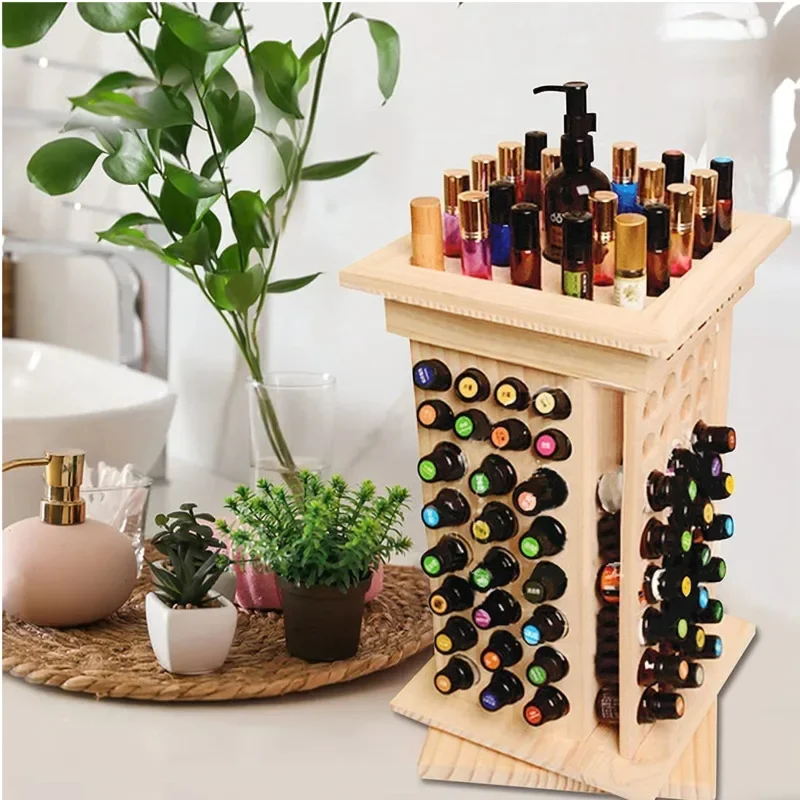 

Wooden Rotary Essential Oil Box 125 Grid Display for Household Lipstick Coconut Oil Aromatherapy Organizer Cosmetic Holder