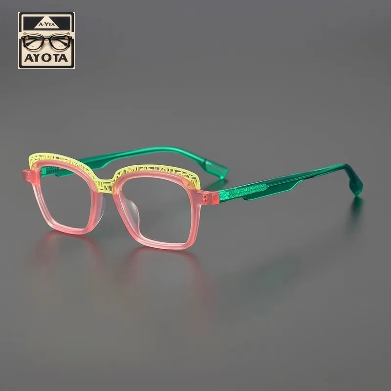 Japanese Handmade Glasses Frame Men's High Texture Acetate Two-color Square Fashion Optical Reading Prescription Women's Eyewear