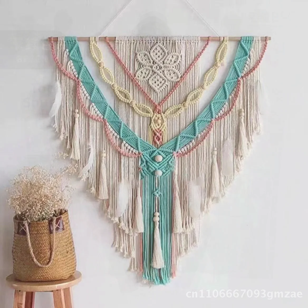 

Богемный скандинавский стиль, хлопковый веревочный гобелен, тканая ручная работа, перо, кисточка, настенный декор для гостиной, спальни - настенное искусство