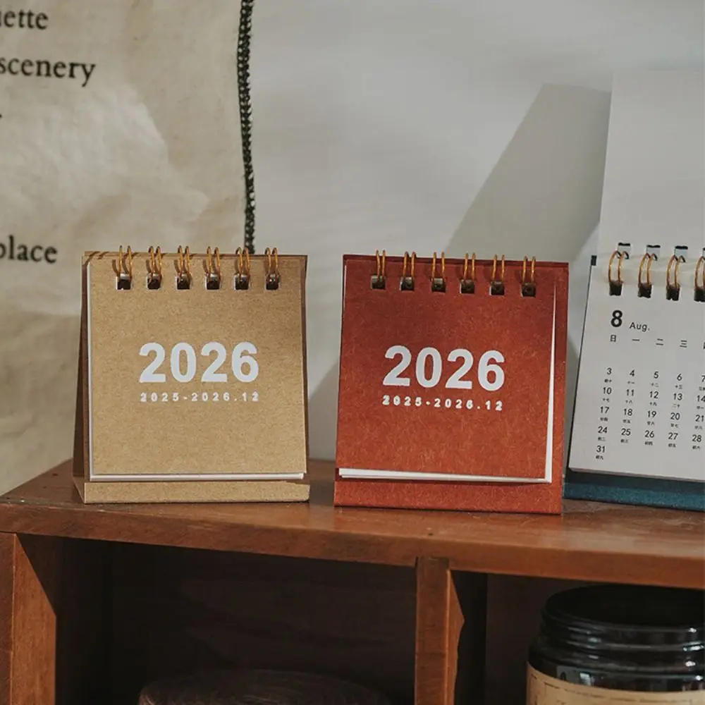 Month Date Display 2026 Mini Desk Calendar Coil Binding Solid Color Monthly Planner Simple Date Planner Standing Flip Calenda