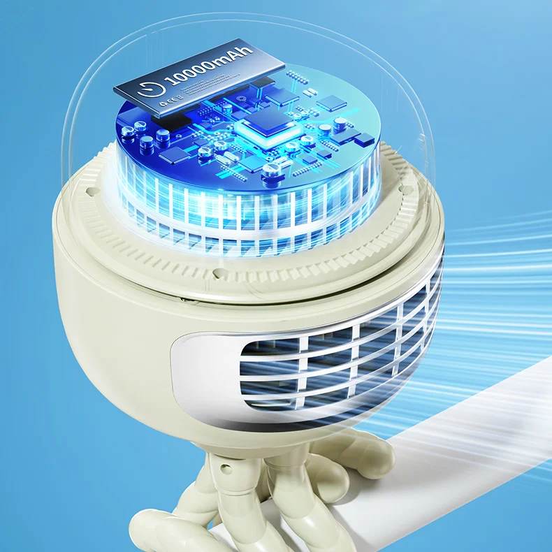 T-Lucky Ventilador portátil F19 Mini inalámbrico de mano fijo doble motor ventilador de cabeza giratoria automática USB/portátil