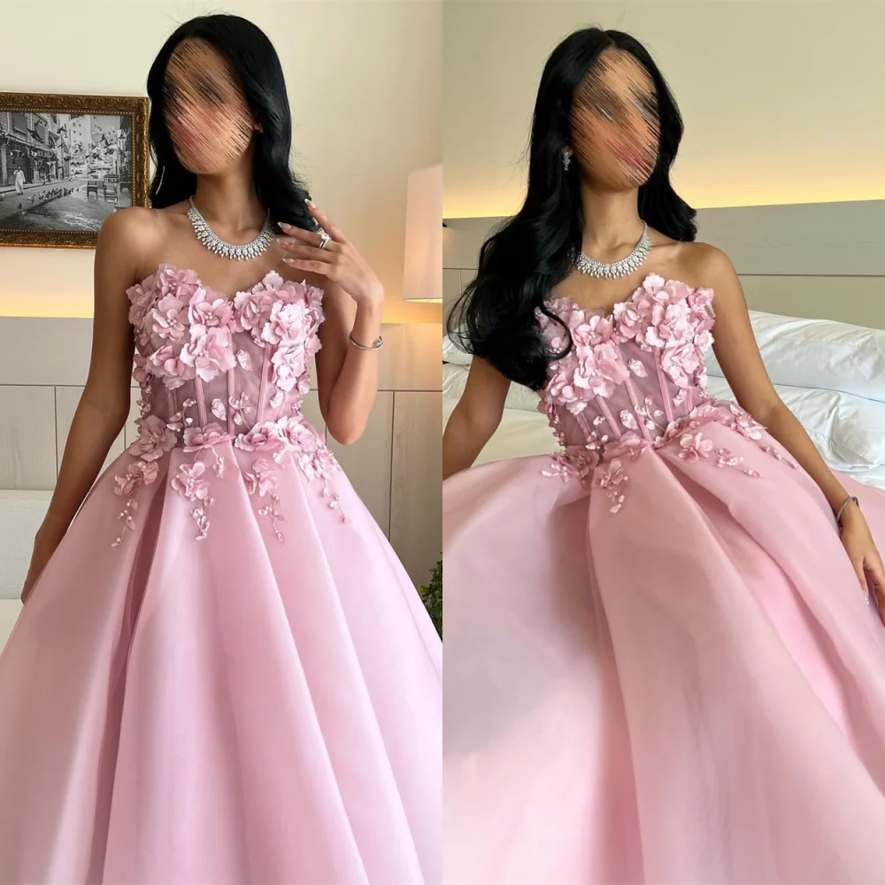 

Customized High Quality Pink Organza Evening Dresses Exquisite Sleeveless Celebrity Gowns Fashion Special Occasion Gowns