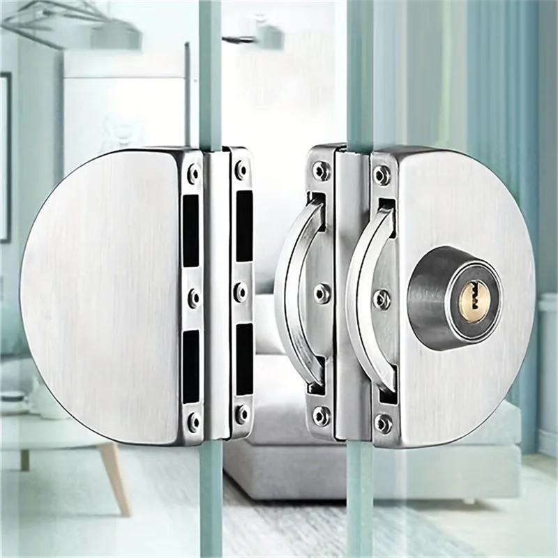 Juego de cerraduras para vitrina/vitrina de vidrio A45M, puerta doble de acero inoxidable, sin necesidad de perforación, juego de herramientas para el hogar fácil de instalar con 2