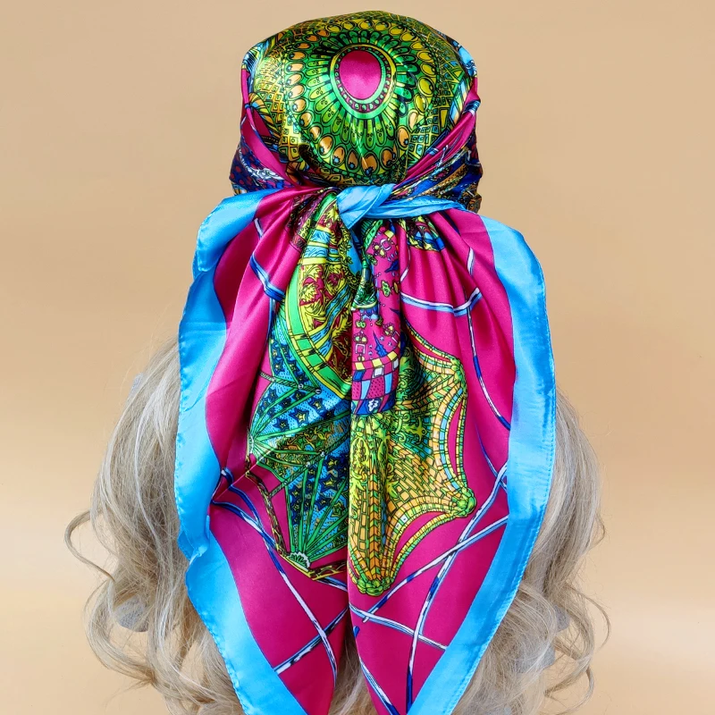 Fashion The Four Seasons Headscarf Women Luxury Sunscreen Scarves Popular Design Square Silk Hijab 2023 New 90X90CM Beach Shawls