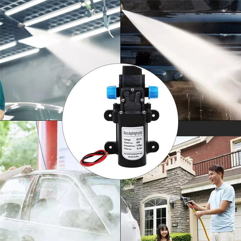Abnm dc 12v 60w 120psi 5l/min bomba de água elétrica agrícola preta mini pulverizador de água de diafragma de alta pressão lavagem de carro