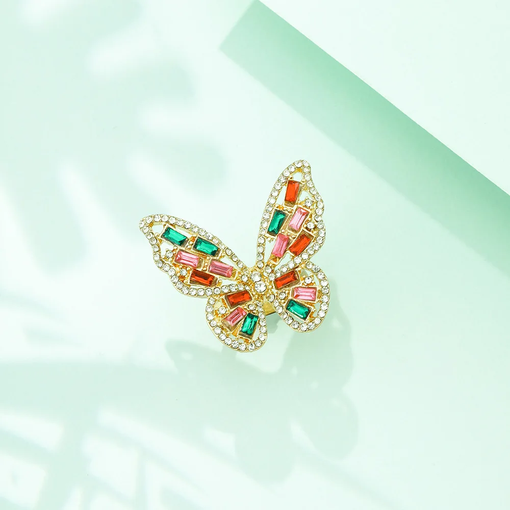 Colorful Crystal Zirconia Butterfly Ring For Women Stylish Simple Ladies Vintage Metal Band Charming Banquet Party Jewelry