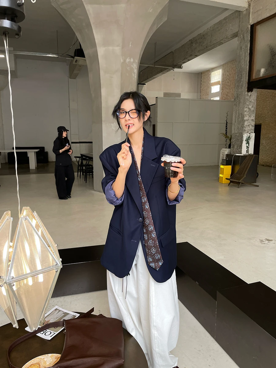 

JCCC adow Deep Sea Classic Silhouette Loose Commute Slimming Autumn Suit Jaet Women's Business Casual Long Sleeve Coat