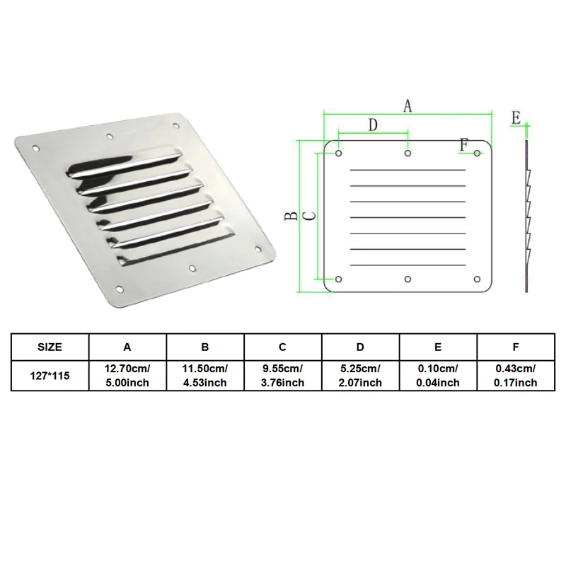 1 Piece Marine Grade Stainless Steel Boat Marine Square Air Vent Louver Vent Grille Ventilation Louvered Ventilator Grill Cover