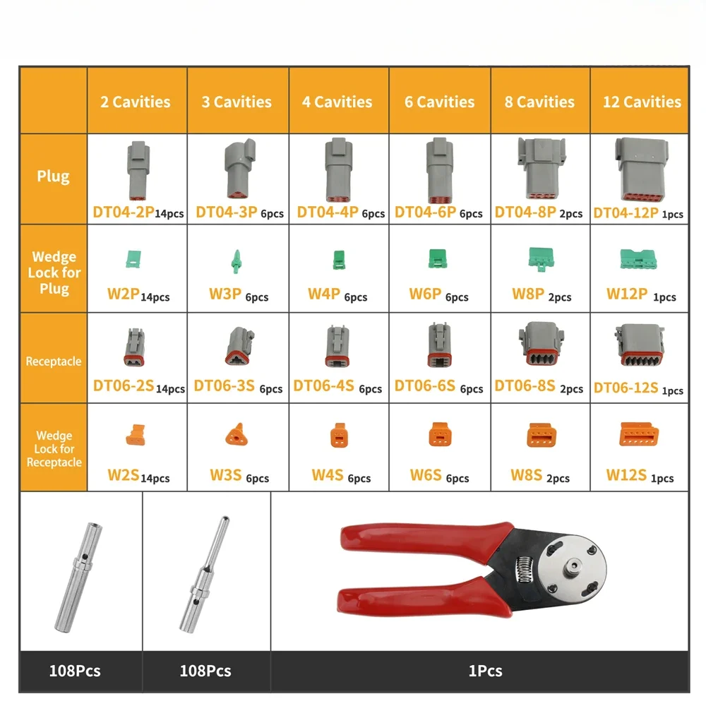 439pcs Waterproof Connector Deutsch DT Wire Connector w/ Crimp Tool Car Electrical Wire Connector Plug Truck Harness