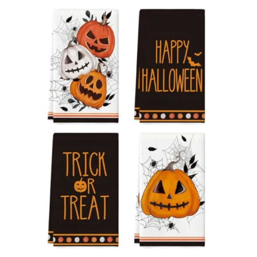 

Кухонные полотенца Pumpkin Happy Halloween Полотенца для мытья посуды 18x26 Ih Trick Or Treat JackO'Lantern Украшение Рушники для рук Набор из 4 шт.