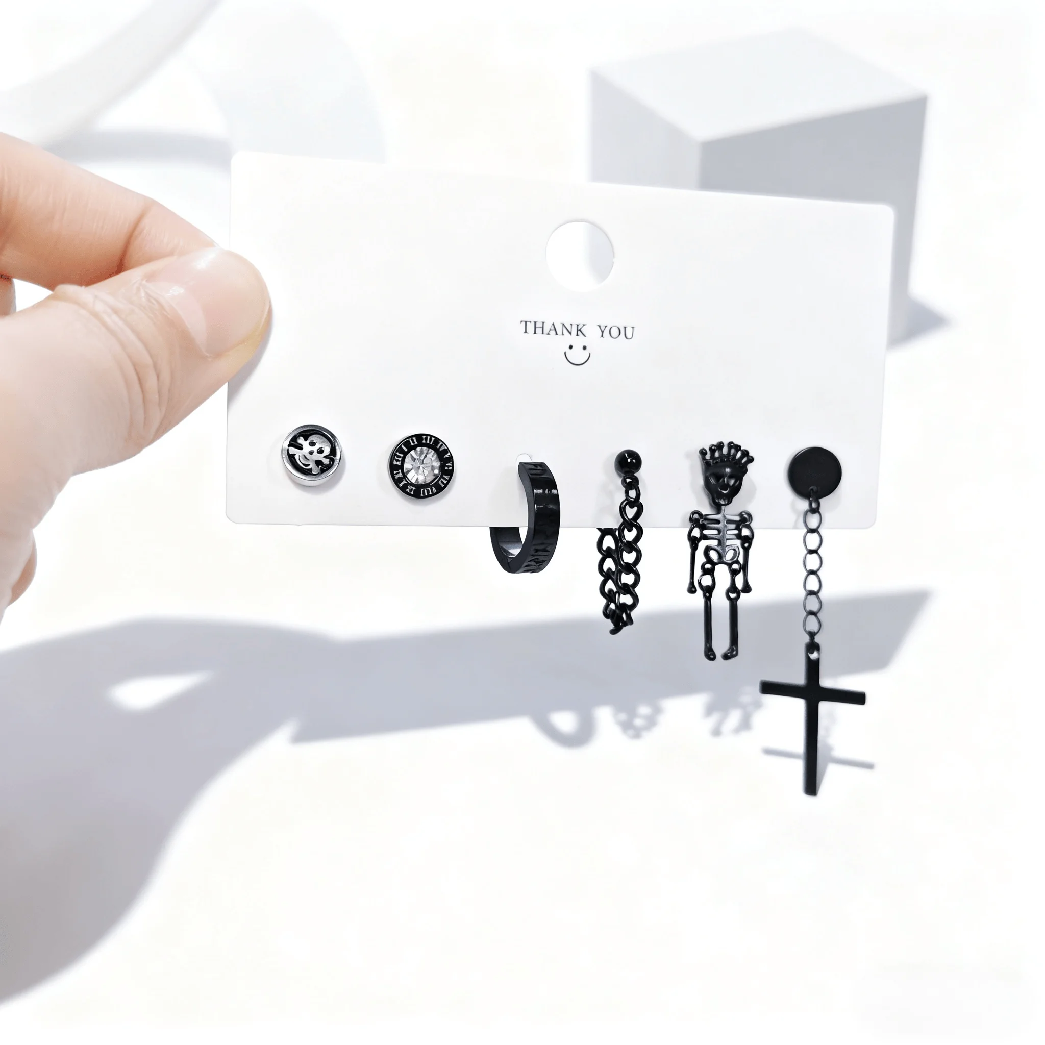 

6 пар готических длинных серег-гвоздиков с крестом и черепом в стиле панк, для женщин и мужчин, комплект серег-гвоздиков из нержавеющей стали, ювелирные изделия для пирсинга, модный тренд, подарок, новинка