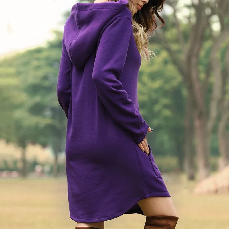 Women Fashion Hoodies Dress Spring Solid Big Pocket Sweatshirt Korean Pop Hoody Casual Long Tops Oversized Pullover