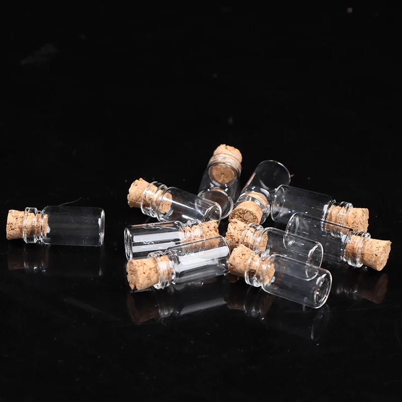 10Pcs Mini Small Glass Bottles With Clear Cork Stopper Jars Tiny Wedding Vials Message Favor Containers Jewelry