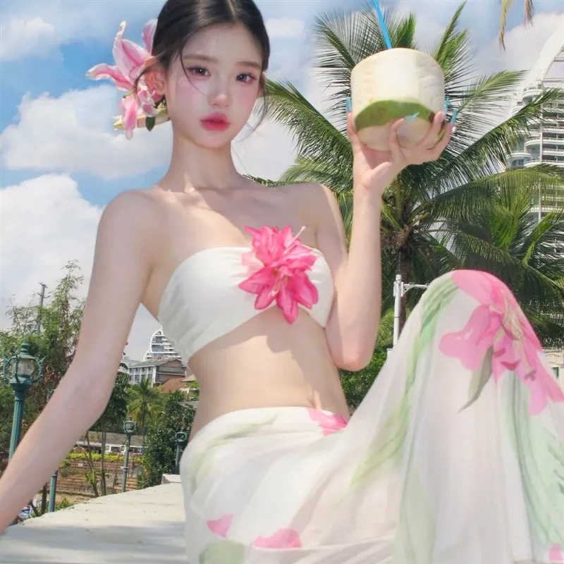 Thailand Pure Desire, Beautiful Design, Flower Topless Bikini, Summer Sexy Hot Girl Vacation Split Swimsuit Women's Little Fresh
