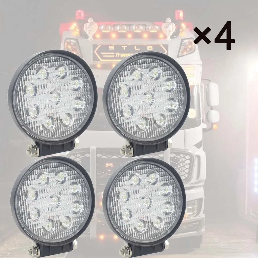 4pcs 27W Spot Work LED Light Bar Round Lamp Driving Offroad SUV Car Truck Slim