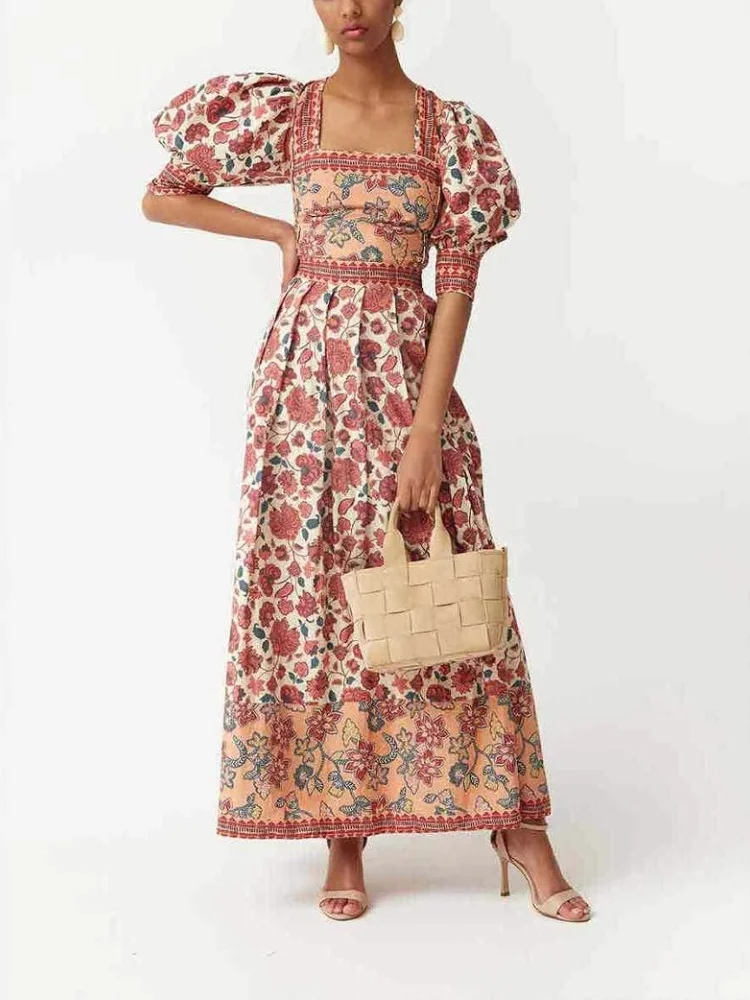 

DYKR 2025 Two Piece Sets Womens Outfits Wholesale New Casual Printed Top Square Collar Half Skirt Two Piece Set Traf Fashion