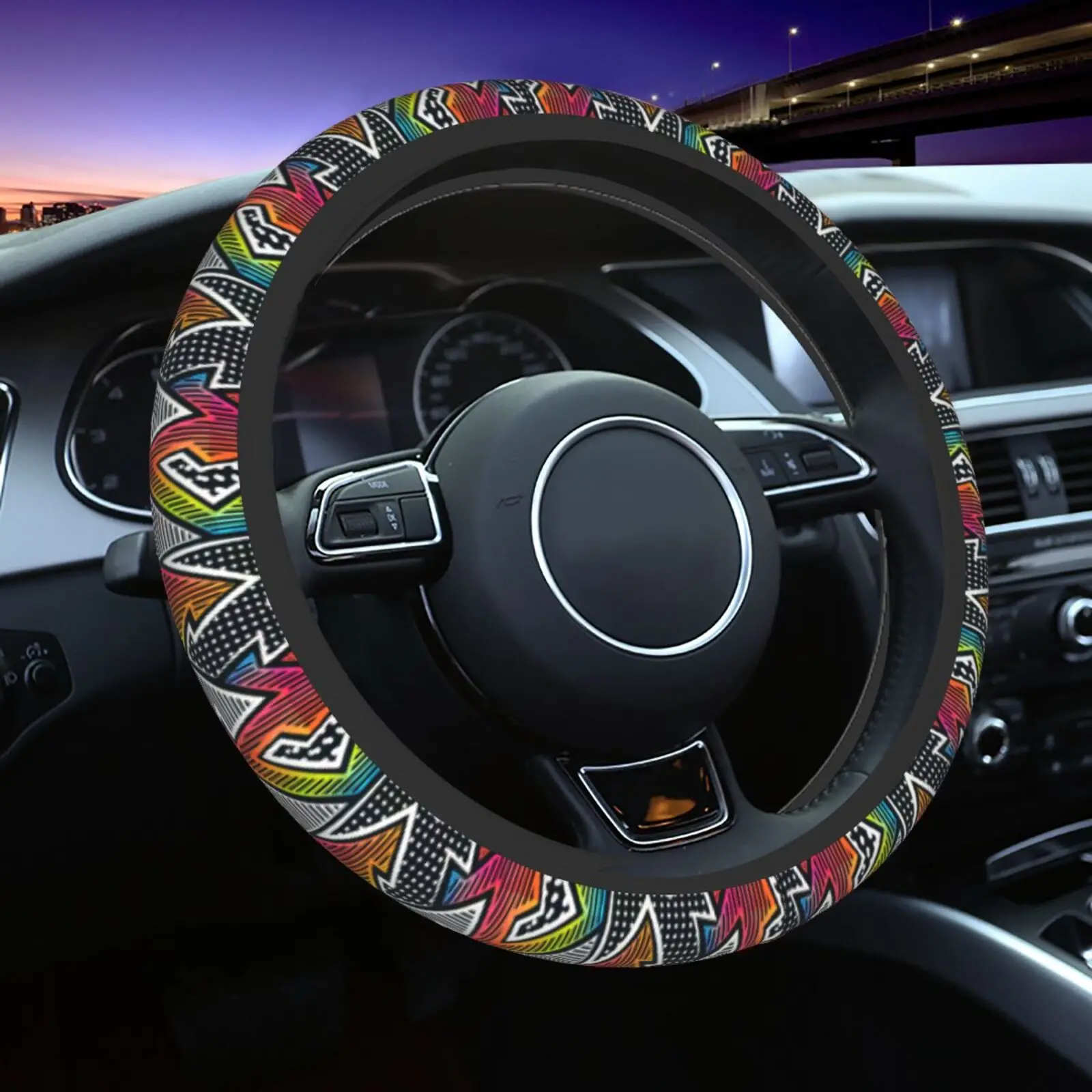 

Crazy Graffiti Pattern Steering Wheel Covers Anti Slip Elasticity Car Accessories Steering Wheel Protector Universal 15 Inch