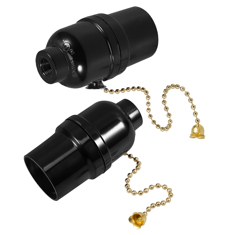 

2Pcs E27 Full Thread Bakelite Lamp Socket Pull Chain Switch Easy Operation Bedroom Living Room Study Vintage Holder Replacement