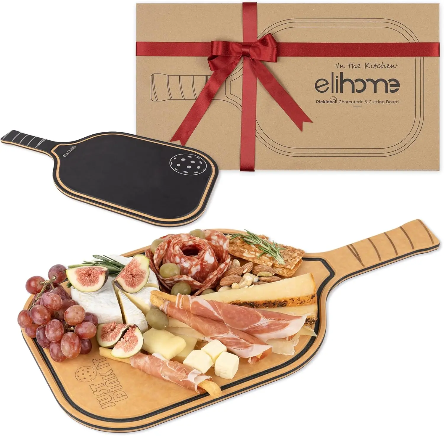 

Pickleball Charcuterie & Cutting Board, Pickleball Gifts for Women Men, Wood Fiber 16 x 8.5, Paddle Shape with Handle, D