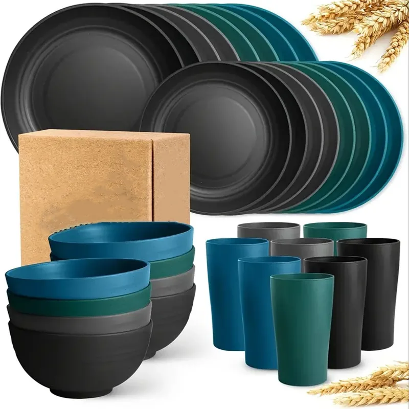 

Набор из 16 предметов, набор посуды темного цвета, миски, чашки, тарелки для домашней столовой, пластиковые миски для супа, тарелки, чашки, посуда, подарки