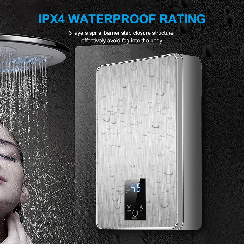 Tankless Electric Water Heater Household Fast Heating Wall Mounted Instant Water Heater with Digital Display