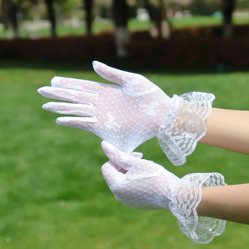 Women Short Lace Hollow-Out Fingerless Gloves Sun Protection Sleeves Mesh Thin Cycling Sexy Mittens Half Finger Handschoenen