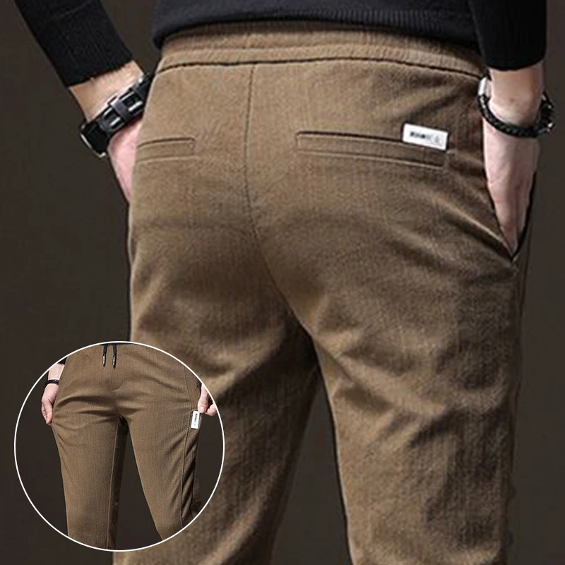 

Men Casual Elasticity Pants Male Elastic Waistband Slim Fit Blazer Pants Straight Business Slight Strech Solid Color Trousers